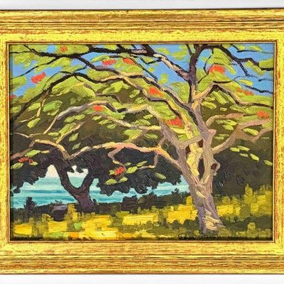 Roy Walter James (American/ California, 1897-1986), Flamboyant Tree, Oil on Board