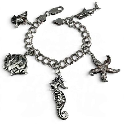 Italian Sterling Silver Ocean Themed Charm Bracelet