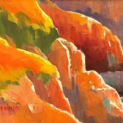 Michael Edward Bailey (California, 1943-2025), Coastal Landscape, Oil On Canvas Board
