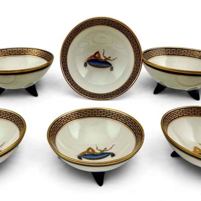 Gio Ponti For Richard Ginori, Set Of Six Art Deco Porcelain Footed Salts or Cups, 1925