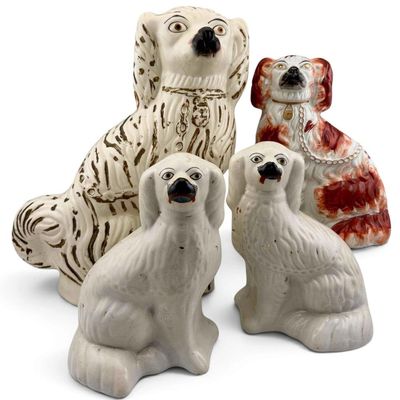Group of Four Staffordshire Pottery Dog Figures