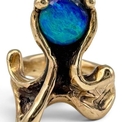 14K Yellow Gold Opal Modernist Ring