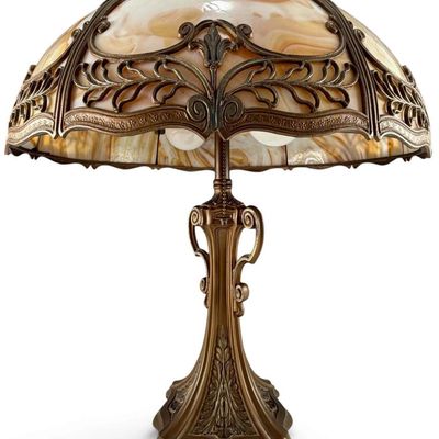 Art Nouveau Slag Glass Table Lamp