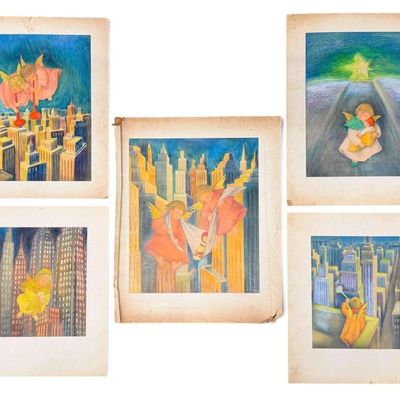 Grouping Of Original Illustrations, Angels Over New York City