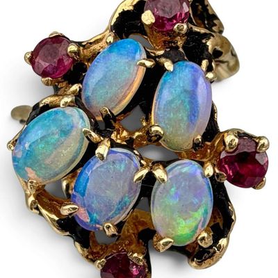 14K Gold Brutalist Opal & Pink Sapphire Ring