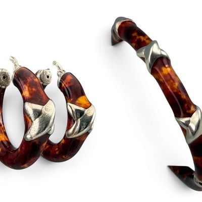 Milor Italian Enameled Sterling Silver Bracelet & Hoop Earrings Set