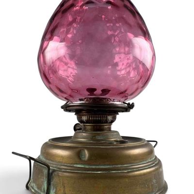 Late 19th Century Brass Heater Lamp With Cranberry Glass Shade