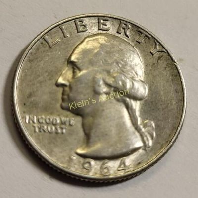 Sale Photo Thumbnail #25: silver quarter 1964D coin EF nice! Washington