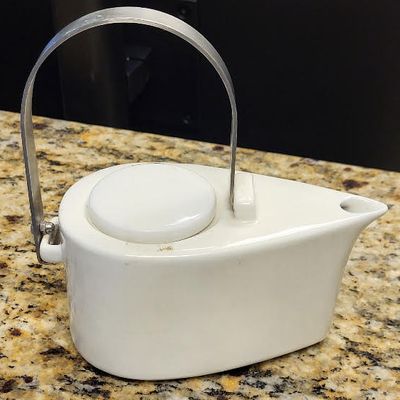 Sale Photo Thumbnail #17: midcentury style teapot w/lid ceramic stainless handle too