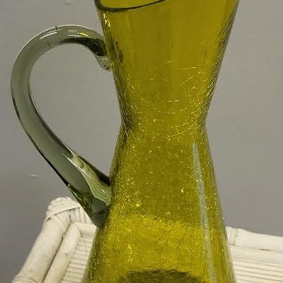 Sale Photo Thumbnail #8: mid century blenko? crackle glass green pitcher