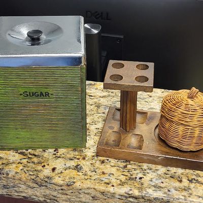 Sale Photo Thumbnail #24: vtg sugar mid century & pipe stand w/basket