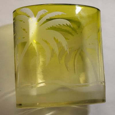 Sale Photo Thumbnail #16: vtg blenko? art glass oval vase palm tree 4 1/4"