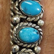 Sale Photo Thumbnail #2: Harvey era Navajo sterling & turquoise bracelet