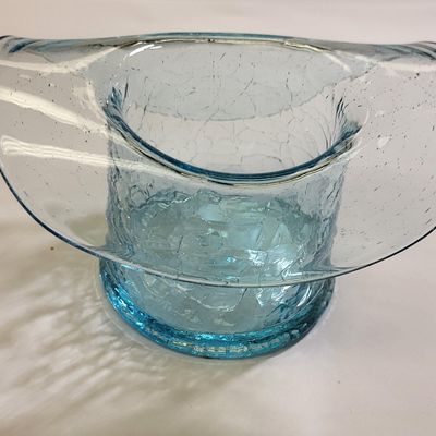 Sale Photo Thumbnail #11: vtg ice blue crackle glass hat vase mint!