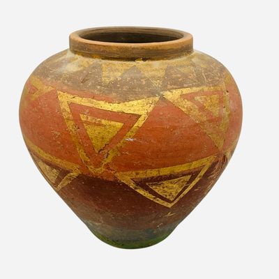 Sale Photo Thumbnail #15: Vintage Hand Painted Terracotta Aztec Inspired Pottery Vase