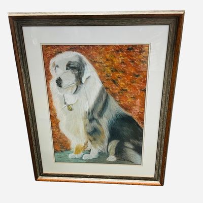 Sale Photo Thumbnail #80: Australian Shepherd Framed Pastel Portrait Artist David B Turner