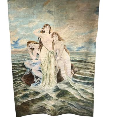 Sale Photo Thumbnail #239: Unknown Artist Large Antique Oil Painting On Canvas Unframed / Over 6 Foot