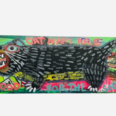 Sale Photo Thumbnail #145: Cayman Kane Folk Art Cat Painting