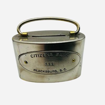 Sale Photo Thumbnail #191: Antique Citizens Bank Blacksburg S.C. Portable Safe Coin Bank