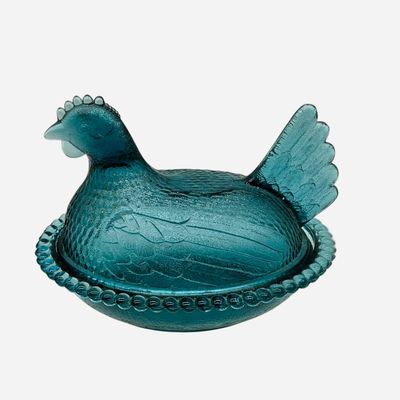 Sale Photo Thumbnail #276: Vintage Blue Glass Hen on Nest