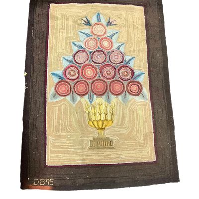 Sale Photo Thumbnail #62: Antique Hand Hooked Folk Art Rug - Signed