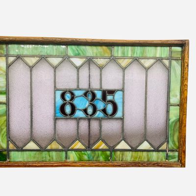 Sale Photo Thumbnail #256: Antique Stained Glass Street Number 835 Transom Window