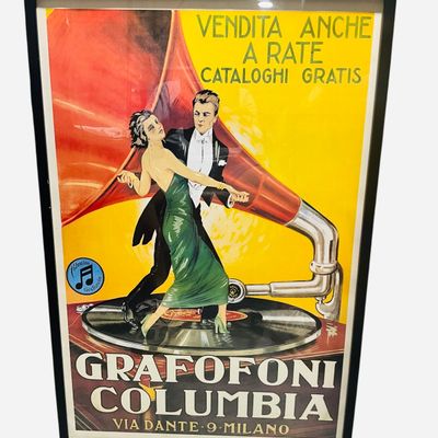 Sale Photo Thumbnail #237: Large Vintage Italian Grafofoni Columbia Poster, Framed