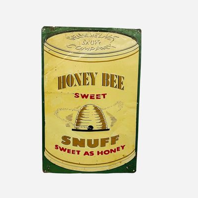 Sale Photo Thumbnail #135: Honey Bee Embossed Tin Metal Snuff Sign