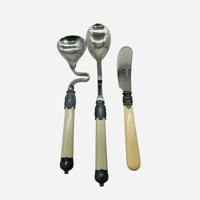 Sale Photo Thumbnail #47: Pair Jam Mustard Coffee Witch Spoons + Knife
