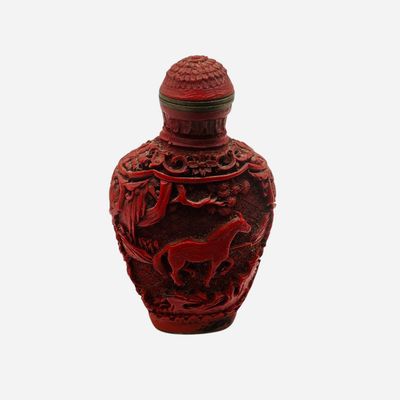 Sale Photo Thumbnail #147: Vintage Chinese Red Carved Cinnabar Snuff Bottle