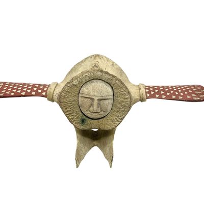 Sale Photo Thumbnail #295: Inuit Whale Vertebrae Bone Face Carving Double Sided With Penguin