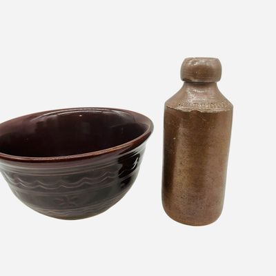 Sale Photo Thumbnail #219: Vintage Mixing Bowl & Stoneware Bottle