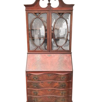 Sale Photo Thumbnail #159: Vintage Chippendale Style Mahogany Secretary Desk & Bookcase Hutch