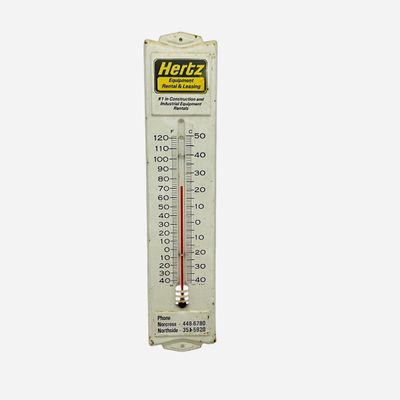 Sale Photo Thumbnail #19: Vintage Hertz Equipment Georgia Metal Thermometer Sign