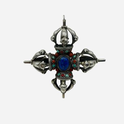Sale Photo Thumbnail #89: Tibetan Silver Double Dorje Pendant