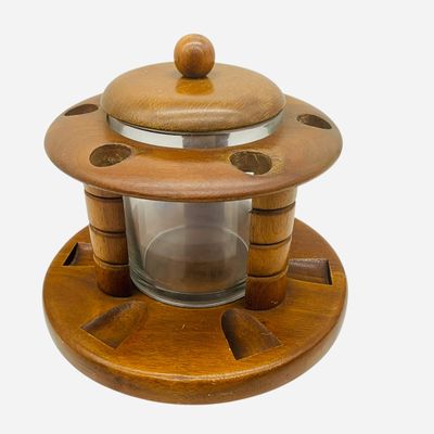 Sale Photo Thumbnail #5: Vintage Duk-It Walnut Tobacco Humidor 6 Pipe Rack Stand
