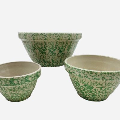 Sale Photo Thumbnail #223: Vintage Splatter Ware Mixing Bowls Robinson Ransbottom Roseville OH
