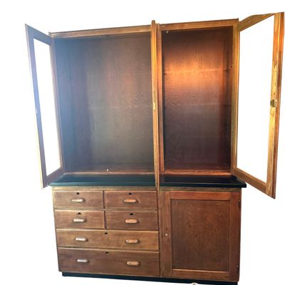 Sale Photo Thumbnail #152: Antique Hamilton Mfg Co 5 Piece Modular Wood Cabinet Cupboard