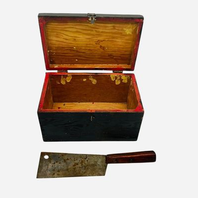Sale Photo Thumbnail #113: Vintage Homemade Wooden Box & Meat Cleaver Chopper