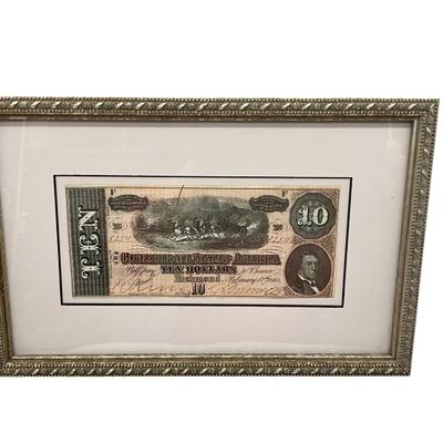 Sale Photo Thumbnail #21: Framed 1864 $10 Confederate States of America T-68 Banknote