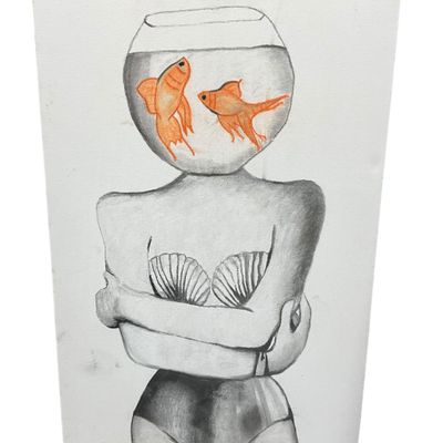 Sale Photo Thumbnail #243: Sam Collins 2014 Painting On Canvas “Fishbowl Head”