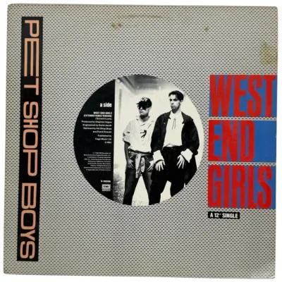 Sale Photo Thumbnail #138: Pet Shop Boys "West End Girls" 12-inch vinyl single cover, EMI America release from 1985 showing light edge wear.