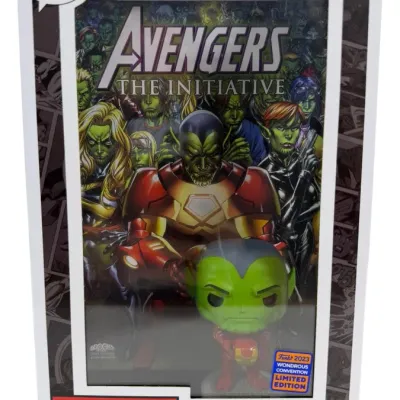 Sale Photo Thumbnail #100: Funko Pop! Comic Covers Marvel Skrull as Iron Man vinyl figure #16, a 2023 Wondrous Convention Limited Edition in its original display packaging.