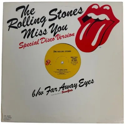 Sale Photo Thumbnail #118: Vintage 1978 Rolling Stones 12-inch single vinyl record for "Miss You" (Special Disco Version) b/w "Far Away Eyes" in its original picture sleeve.