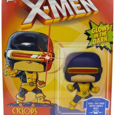 Sale Photo Thumbnail #206: Funko POP! Tees Marvel X-Men Cyclops glow-in-the-dark vinyl figure and t-shirt combo set in original unopened packaging.