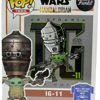 Sale Photo Thumbnail #182: Funko Pop! Tees Star Wars: The Mandalorian IG-11 vinyl bobble-head figurine and medium unisex t-shirt set, unopened in original packaging.