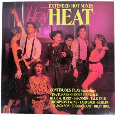 Sale Photo Thumbnail #142: 1980s vinyl compilation album titled "Heat: Extended Hot Mixes," featuring various pop and dance artists.