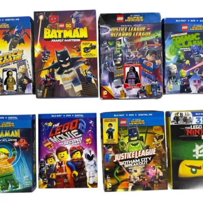 Sale Photo Thumbnail #188: Collection of eight LEGO animated movie Blu-ray and DVD box sets, including several limited edition releases featuring exclusive minifigures.