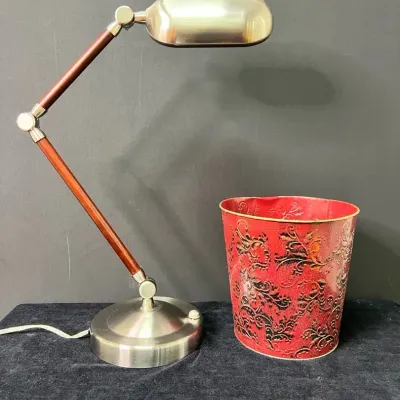Adjustable Table Lamp & Metal Waste Basket 