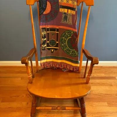 Windsor Style Maple Rocking Chair And Throw Blanket